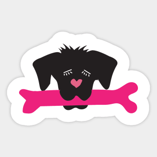 Black labrador puppy head with huge bone Sticker